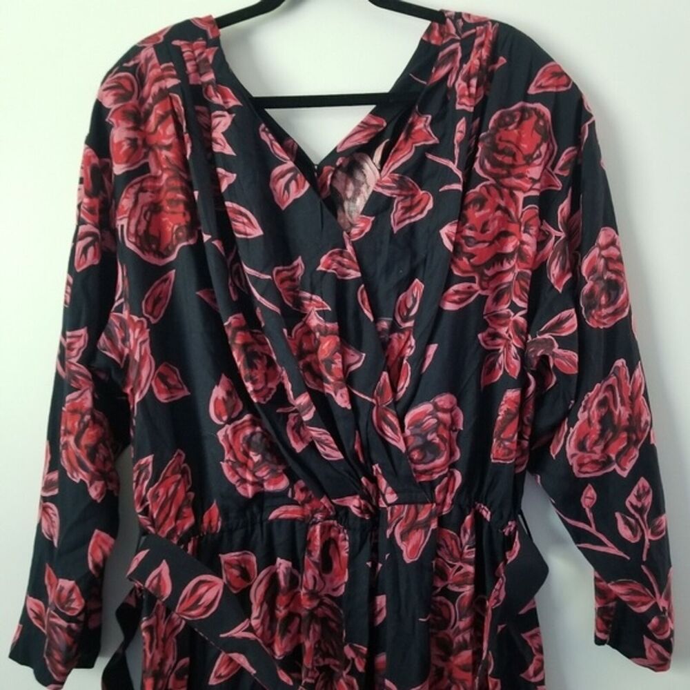 Vintage Floral Black and Red Dress by Together size 24